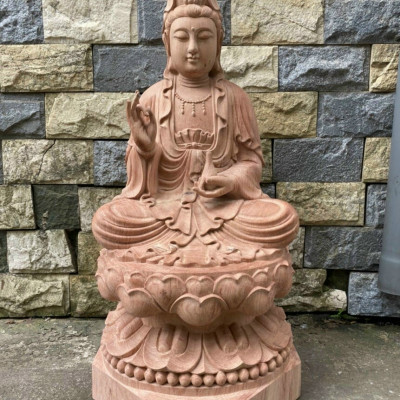Tượng phật bà quan âm bồ tát bằng gỗ hương đá tô làm mầu giả cổ kt cao 70×35×35cm
