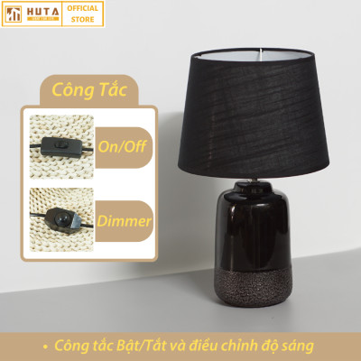 Đèn Ngủ Để Bàn Gốm Sứ Cao Cấp HUTA S17 Độc Đáo, Sang Trọng, Decor Phòng Ngủ Khách Sạn, Tăng Giảm Độ Sáng, Ánh Sáng Vàng