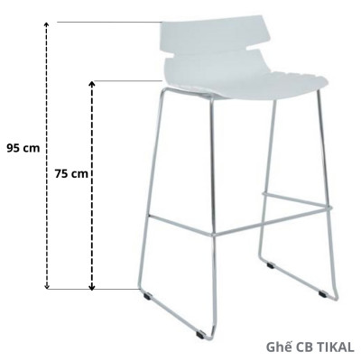 Ghế quầy bar cao cấp Ghế bar cố định chân thép mạ chrome màu Inox thân nhựa PP cao 75 cm cho Showroom Plastic Bar Stools CB TIKAL CAPTA Tp.HCM