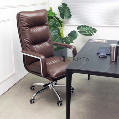 Ghế Giám đốc nệm bọc da PU mềm CM4481-P Nội thất Capta Ghế xoay văn phòng nệm dày màu nâu có chân thép mạ chrome bóng office chair