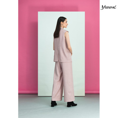 Áo vest hồng cotton bố, cổ đan tông Maxivic M032401A