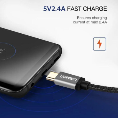 Ugreen UG30879US174TK 0.5M 3A Màu Đen Cáp USB TypeC sang USB 2.0 Hỗ trợ sạc nhanh dây bên Nylon - HÀNG CHÍNH HÃNG