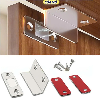 COMBO 2 Nam Châm Gắn Cánh Tủ, Giữ Cánh Cửa Có Lực Hút Mạnh - Giữ Chốt Cánh Tủ Quần Áo, Ngăn Kéo, Tủ Bếp Tiện Lợi, LOẠI THẲNG - MÀU BẠC