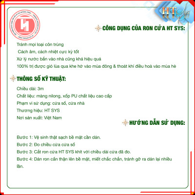 Ron Chặn Khe Cửa HT SYS - Chất Liệu PU Và PE Cải Tiến - Cuộn Ron Chặn Khe Cửa, Chân Cửa, Khung Cửa - Ngăn Gió Lùa, Cách Âm, Chống Bụi, Ngăn Côn Trùng, Chống Thoát Khí Điều Hòa - Hàng Chính Hãng