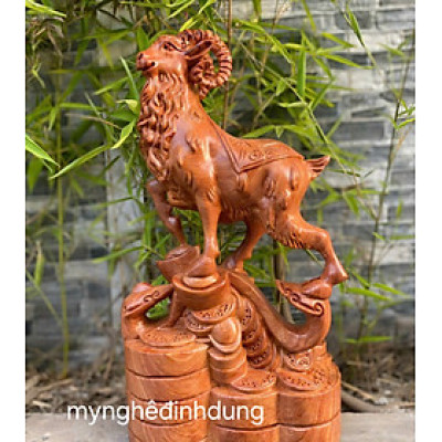 Tượng con dê  phong thủy cầu tài lộc bằng  gỗ  hương đá  kt cao 30x19x7cm