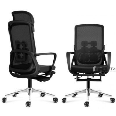 Ghế văn phòng có gác chân lưới đen CR4329-M Nội thất Capta Ghế có tựa đầu điều chỉnh trượt linh hoạt thành tựa đỡ lưng có gác chân nghỉ trưa chân xoay thép mạ chrome nâng hạ chiều cao tại hcm