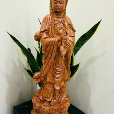 Tượng phật bà quan thế âm bồ tát bằng gỗ hương kt 40×12×12cm