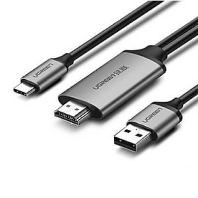 Ugreen UG50544CM183TK 1.5M màu Xám Cáp chuyển đổi TYPE C sang HDMI dương + hỗ trợ cổng USB cấp nguồn - HÀNG CHÍNH HÃNG