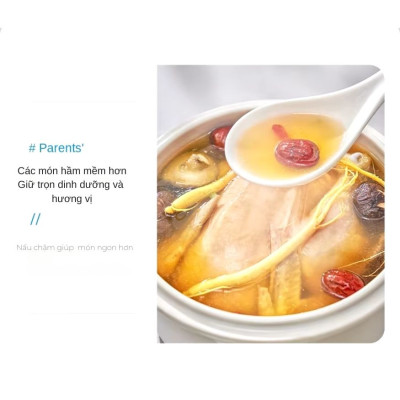 Nồi nấu chậm lòng sứ 3L Mishio MK397 kèm xửng hấp và 4 thố sứ tiện lợi không lo cháy khét hay bong tróc chống dính - Hàng chính hãng