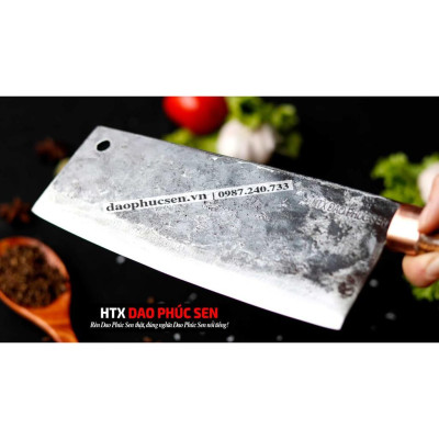 Dao Phúc Sen - dao chặt gà cán cẩm khâu đồng đỏ
