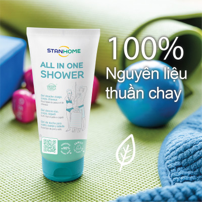 Rửa mặt, tắm, gội 3 trong 1 cho da dầu mụn, mụn lưng ngực, tóc bết Stanhome All In One Shower Gel 200ml