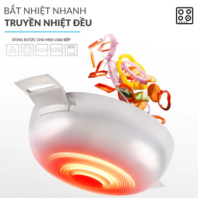 Chảo lẩu inox 316 đúc liền khối Hàn Quốc CIC6620 size 26cm kèm vung kính