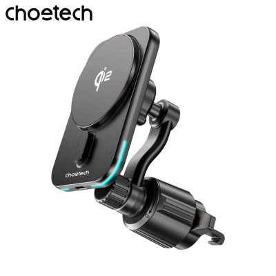 Giá đỡ sạc không dây trên ô tô Choetech T231 công suất 15w chuẩn Qi2 xoay 360 độ có tản nhiệt (Hàng chính hãng)
