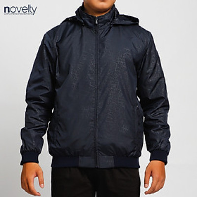 Áo jacket nam in chìm nón rời Novelty xanh đen 2203252