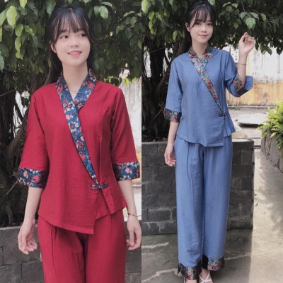 Đồ Lam Đi Chùa # Bà Lai Phối So Le # Đồ Bộ Nữ # Quần Áo Nữ