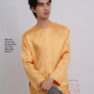 Bộ áo bà ba nam vải phi bóng vàng đồng- Có bộ bà ba Bigsize- may sỉ bà ba toàn quốc - May bộ bà ba theo yêu cầu