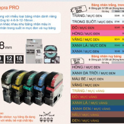 Nhãn in Tepra SS36K (Chữ Đen Nền Trắng, Khổ 36mm) - Hàng chính hãng