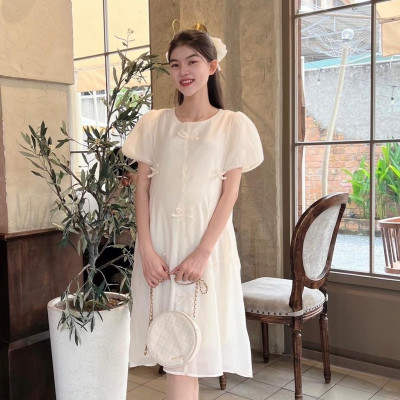 Đầm bầu tơ phom suông đính nơ nhẹ nhàng, dễ thương, sang chảnh Nữ Women