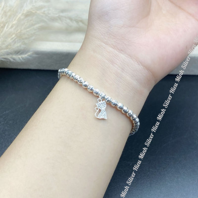 Lắc Tay Nữ Bạc Ta Charm Mèo Xinh BẠC HIỂU MINH LTU634