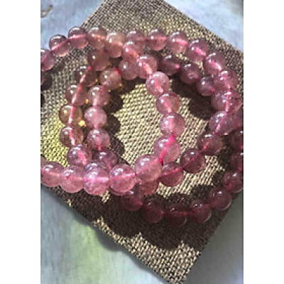 VÒNG ĐÁ THẠCH ANH DÂU HỒNG ĐẬM ĐẸP 9MM ĐÁ THIÊN NHIÊN NỮ MỆNH HỎA THỔ