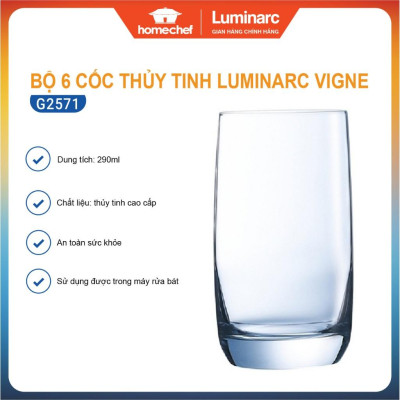Bộ 6 cốc (ly) thủy tinh cao Luminarc Vigne 29cl G2571 | Hàng chính hãng