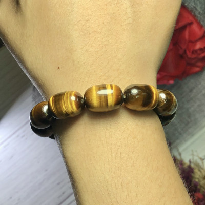 Vòng tay lu thống Thạch Anh Mắt Hổ vàng nâu chuẩn 5A cao cấp