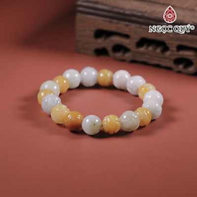 Vòng tay đá cẩm thạch khắc họa tiết hạt 10mm mệnh hỏa, mộc - Ngọc Quý Gemstones