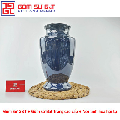 Lọ hoa men hỏa biến dáng chân voi vẽ sen Gốm Sứ G&T