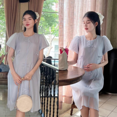 Đầm bầu tơ phom suông đính nơ nhẹ nhàng, dễ thương, sang chảnh Nữ Women