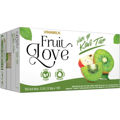 Thùng 12 hộp nước trái cây cao cấp Fruit Love VINAMILK Kiwi Táo (1L / Hộp)