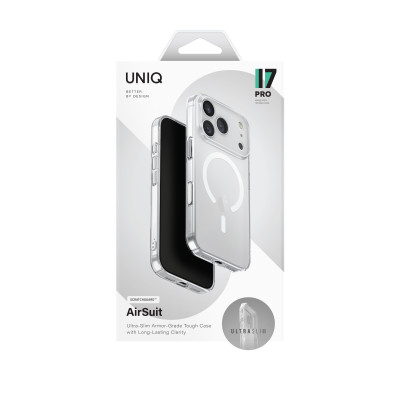 Ốp Lưng Cho iPhone 17/ 17 Air/ 17 Pro/ 17 Pro Max UNIQ AIRSUIT Mỏng Nhẹ Nút Cảm Ứng Camera Hỗ Trợ MagClick Ốp Che Cụm Cam Hàng Chính Hãng