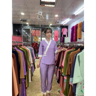 ĐỒ LAM ĐI CHÙA 3 NÚT Vải Tơ Cao Cấp Có Big Size