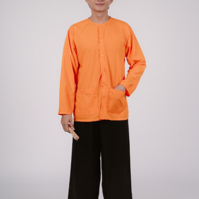 Bộ áo bà ba nam phối áo cate cam+ Quần cate đen - Có bộ bà ba Bigsize