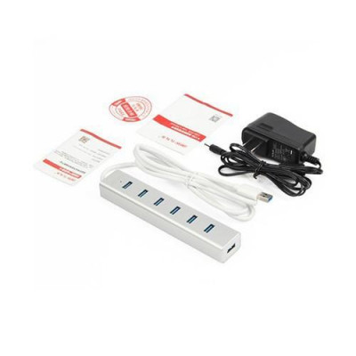 Bộ chia 7 cổng USB 3.0 Unitek Y-3090 tích hợp chức năng hub sạc (Bạc) - HÀNG CHÍNH HÃNG