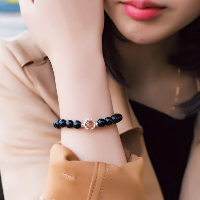 Cặp vòng nam nữ đá Obsidian charm thạch anh tóc vàng - Ngọc Quý Gemstones