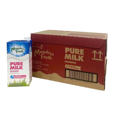 Thùng 12 hộp sữa tươi tiệt trùng tách béo Meadow Fresh 1L hàng New Zealand