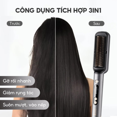 Lược điện chải tóc Lê Bên Làng LBL3055 inon âm chống xơ rối, kèm gương - Hàng chính hãng