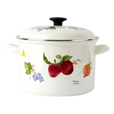 Nồi tráng men hoa văn trái cây 1.6 lít Fujihoro FRV-16W (16cm) - Phân phối bởi ABMA VN Showroom 77 Đoàn Như Hài, P13, Q4, TPHCM