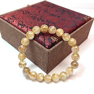 Vòng tay phong thủy đá Thạch Anh Tóc Vàng 8 ly - đá thiên nhiên 100% bao kiểm định 