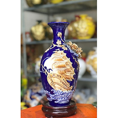 Bình hút tài lộc gốm sứ Bát Tràng đắp nổi thủ công cao cấp