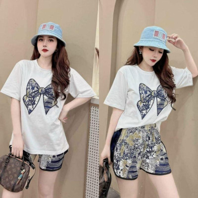 Sét bộ đồ đùi sort nữ in họa tiết nơ siêu xinh