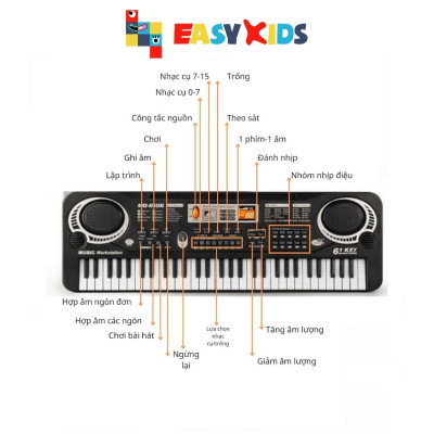 Đàn Organ Đàn Piano Điện Tử Đồ Chơi Cho Bé 61 Phím Sạc Điện Có Mic, Dây Sạc USB