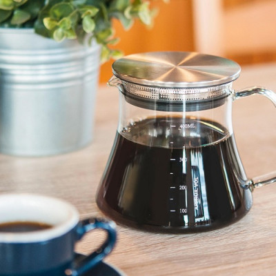 Bình pha cà phê thủy tinh chịu nhiệt Tiamo 400ml nắp inox