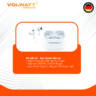 Tai nghe không dây Volwatt Halo 100 hàng chính hãng | TWS Bluetooth 5.4, Pin 50h, Type-C, BH 12 tháng