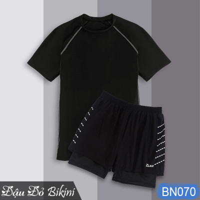 Bộ bơi nam BIG SIZE siêu rộng - Tự tin, thoải mái cho người béo đến 175kg, set áo bơi cỡ lớn & quần bơi 2 lớp giấu bụng đùi | BN070