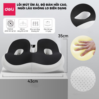 Đệm ghế ngồi văn phòng Deli thiết kế Thoáng Khí Chống Trĩ Chất Liệu Cao Su Non Giảm Ê Mỏi Điều Chỉnh Tư Thế Ngồi