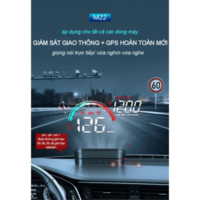 HUD M22 Hiển Thị Tốc Độ Trên Kính Lái Ô Tô Cảnh Báo Giọng Nói Tiếng Việt – Kết Nối OBD2 & GPS