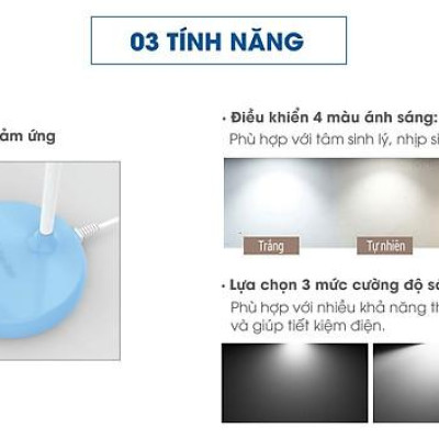 Đèn bàn bảo vệ thị lực Rạng Đông 3 cấp 4 màu ánh sáng, công nghệ LED Sunlike, điều khiển cảm ứng (RD-RL-38.PLUS 6W)
