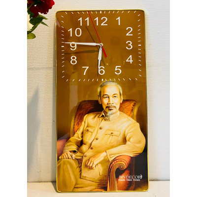 (ẢNH THẬT) Tranh đồng hồ tráng gương treo tường Bác Hồ vĩ đại bo viền kèm đinh và pin