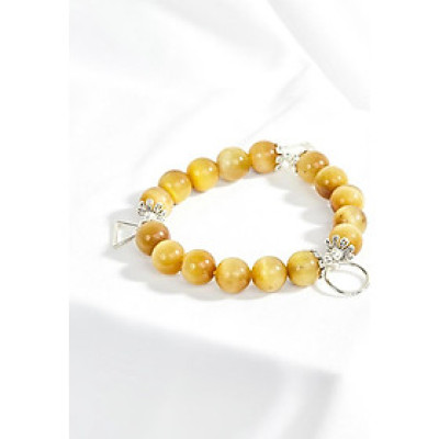 Vòng thạch anh mắt hổ vàng tâm phối charm tròn vuông tam giác Ngọc Quý Gemstones